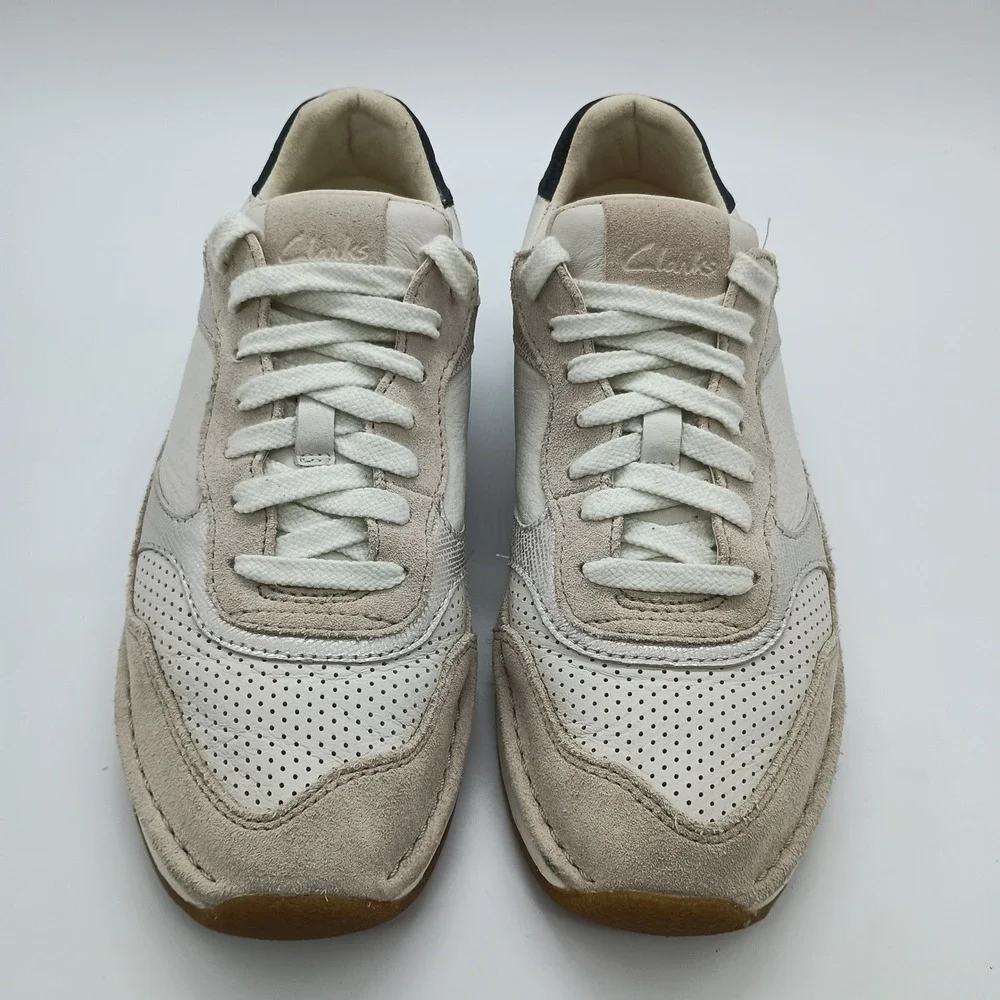 Clarks CraftRun Lace White Leather Suede Metallic‎ Sneakers Womens 7.5